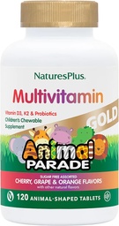 NaturesPlus Tier Parade Gold Kinder Multivitamin - Verschiedene Kirsche, Orange & Trauben Flavors - 120 Tier-Shaped Kautabletten, Packung mit 3 - Vegan, Glutenfrei - 180 Gesamt Servierungen