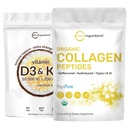 Micro Ingredients Vitamin D3 10000 iu + K2 200 mcg Kokosöl Softgels & Organic Collagen Peptides Powder Bundle 2 Pack | Essential Sunshine Vitamine | Hydrolysed Type I & III Bovine Collagen
