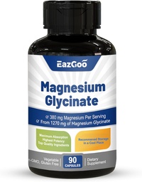 Magnesium Glycinat Kapseln 1270mg, 380mg Magnesium-Zusatz, hohe Absorption Magnesium Glycinat-Ergänzung, Non-GMO No Gluten, 90 Kapseln
