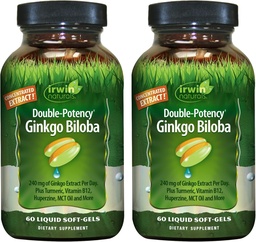 Irwin Naturals Double-Potency Ginkgo Biloba – 60 Liquid Soft-Gels – Gehirn, Fokus & Zirkulationsunterstützung - 2 Pack