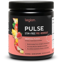 LEGION Pulse Pre Workout Supplement - Alle natürlichen Stickstoffoxyd Preworkout Trinken, um Energie zu steigern, Kreatin frei, natürlich gesüßt, Beta Alanine, Citrulline, Alpha GPC (Koffeinfreier tropischer Punch)