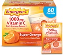 Emergen-C 1000mg Vitamin C Pulver für tägliche Immununterstützung Koffeinfreie Vitamin C Ergänzungen mit Zink und Mangan, B Vitamine und Elektrolyte, Super Orange Flavor - 60 Count/2 Month Versorgung