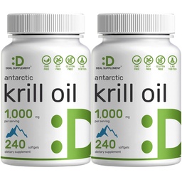 DEAL SUPPLEMENT 2 Pack Antarktis Krillöl, 1000mg Per Serving, 480 Softgels – Mercury Free, No Fishy Taste – Rich in Omega-3s, EPA, DHA, Astaxanthin, & Phospholipide – Non-GMO, No Gluten