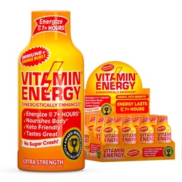 Vitamin Energy Immune+ Extra Strength Energy Shot Orange Burst 12 Pack, 260mg Natürliche Koffein, B-Vitamine, Citicoline, Grüner Tee, Immunität & Focus Support, Zero Sugar, Gluten-Free 1.93 fl oz