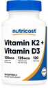 Nutricost Vitamin D3 + K2 (5000 IU D3 / 100mcg MK7), 120 Softgels - glutenfrei und nicht gentechnisch verändert