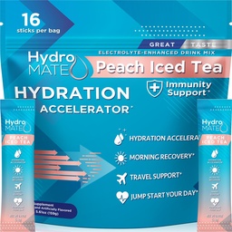 HydroMATE Elektrolyt Pulver Pfirsich Tee Hydratation Packets Low Sugar 16 Count