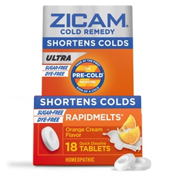 Zicam Ultra Cold Remedy Zinc Rapidmelts, Orange Cream Flavor, Homöopathic, Kalte Verkürzung Medizin, verkürzt Kalte Dauer, Sugar-Free, Dye-Free, 18 Count