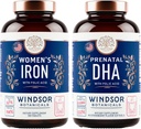 WINDSOR BOTANICALS Prenatal DHA und Eisen Pillen für Frauen mit Folsäure - Pränatales Vitamin Bundle
