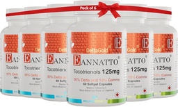 WELLNESS EXTRACT Eannatto Tocotrienols Deltagold 125mg, Vitamin E Tocotrienols Supplements 60 Softgel, Tocopherol Free, Non-GMO, Gluten Free & Antioxidant (Pack von 6)