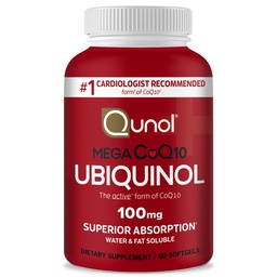 Qunol Ubiquinol CoQ10 100mg Softgels, Mega Ubiquinol 100mg - Überlegene Absorption - Aktive Form von Coenzym Q10 für Herzgesundheit & Gesunde Blutdruckstufen - 2 Monate Versorgung - 60 Zähler