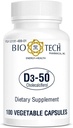 Bio-Tech Pharmacal D3-50 50.000 IE, 100 Gemüsekapseln - All-Natürliche Ergänzung - Unterstützt Knochen- & Immungesundheit - Keine Milchprodukte, Fisch, Gluten, Erdnüsse, Schalentiere & Soja