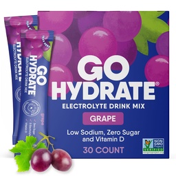 GoHydrate Instant Hydration Powder Packets - Low Sodium Electrolytes Drink Mix - Natürliche Hydration Unterstützung, Sugar Free Electrolyte Flavored Powder Drink mit Vitamin D, 30 Packungen, Trauben