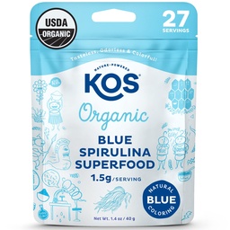 KOS USDA Organic Blue Spirulina Powder, Phycocyanin - Vegan Algae Superfood - Natürliche Lebensmittel Färbung für Glattwaren & Protein Getränke, Pflanzenbasiert, Non GMO - 27 Servierungen