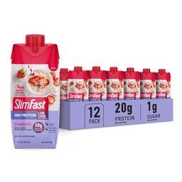 SlimFast Protein Shake, Strawberry- 20g Protein, Meal Replacement Shake Ready to Drink, High Protein mit Low Carb und Low Sugar, 24 Vitamine und Mineralien, 12 Count (Pack of 1) (Packaging May Vary)
