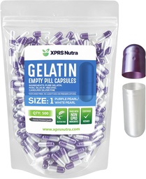 XPRS Nutra Größe 1 Leere Kapseln - 500 Graf Leere Gelatine Kapseln - Pille DIY Kapsel Füllung - Pure Bovine Pill Gel Kapseln für Do-It-Yourself Ergänzungen (Pearl Purple/White)