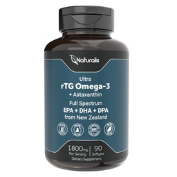 Naturalis Ultimate rTG Omega 3 Fischöl 1800mg aus Wild Neuseeland Tuna - Full Spectrum Omega3s EPA, DHA & DPA - Sustainable Sourced, Non-GMO, Gluten Free - 90 Softgels