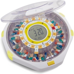 LiveFine Bluetooth Automatische Pillenspender, 28-Tage-Kapazität, Sound & Licht-Alerts, Schlüsselschloss, LCD &amp; Easy Setup auf der LiveFine App für Rezepte, Medikamente, Vitamine & Supplements - Klare Lid