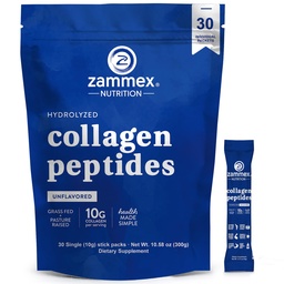 Premium Collagen Peptides Powder, 30 Sticks Travel Packets(Typ I, III), Unflavored Collagen Protein Powder to Go, Hydrolysed Collagen Peptides for Skin Hair Nail Joint, 10g per Serving, Paleo & Keto