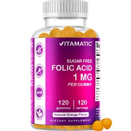 Vitamatic Folic Acid Gummies 1000 mcg (1 mg) - ein essentielles pränatales Vitamin für Mutter & Baby - Vitamin B9-120 Vegan Gummi (1)