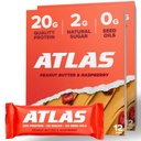 Atlas Protein Bar, 20g Protein, 1g Zucker, Saubere Zutaten, Glutenfrei (Peanut Butter Raspberry, 12 Count (Pack von 2))