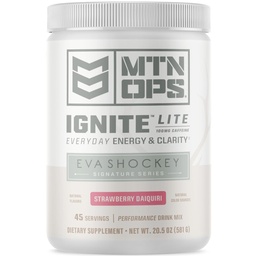 MTN OPS Ignite Lite Energy Drink Powder Glutenfreies Nitric Oxid Supplement Drink Mix, L Arginin, L Citrulline, Koffein & Nootropic Sugar Free Drink Mix, 45 Servierungen, Erdbeere Daiquiri Flavor von Eva Shockey