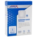 2" x 2" Dressing (1x1 Pad) AMERX Bordered Gauze - Klebebandagen - Wasserbeständiger Barrier - Selbstklebende Bordüre - Atmungsaktiv, Allergiker - 15 Pads pro Box