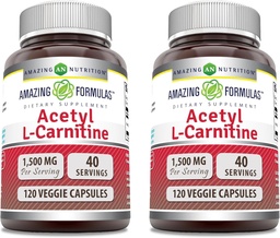 Erstaunliche Formeln Acetyl L-Carnitin 1500 Mg Pro Servieren Veggie Kapseln Ergänzung | Non-GMO | Gluten Free | Made in USA | Geeignet für Vegetarier (120 Count) | Pack von 2