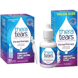 TheraTears Dry Eye Therapy Schmierende Augentropfen für trockene Augen, Konservierungsfreie Augentropfen, 30 Single-Use Vials & Dry Eye Therapy Augentropfen für trockene Augen, 1,0 Fl Oz