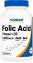 Nutricost Folic Acid (Vitamin B9) 1000 mcg, 240 Kapseln