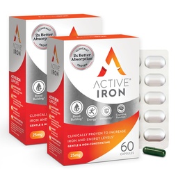 Aktive Eisen-Ergänzung 25mg – Klinisch bewiesen, die Eisen- und Energieniveaus zu erhöhen – Gentle, nicht-verbindend, hoch absorbiert – 120 Kapseln