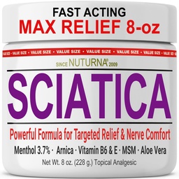 Sciatica Nerve Cream - Maximale Stärke Komfortcreme für Füße, Hände, Beine, Zehen, Rücken - Natürliche Ultrastärke Arnica, MSM, Menthol, Wohlfühlkomfort, Große 8 Oz