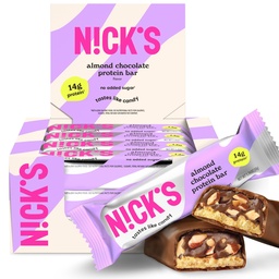 Nick's Protein Bars Chocolate | High Protein | Lowcalories | Low Carb Keto Friendly Snacks No Added Sugar (Multipack 12 bar x 50g) (12 Count (Pack of 1), Mandelschokolade)