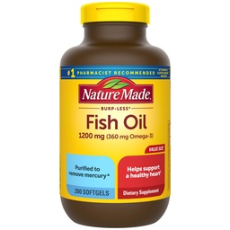Natur gemacht Burp Weniger Fischöl Omega 3 Ergänzungen, 1200 mg Softgels, Omega 3 Fischöl für gesunde Herzunterstützung, 200 Softgels, 100 Tage Versorgung