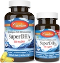 Carlson - Super DHA Gems, 500 mg DHA-Ergänzungen, 640 mg Fatty Acids, Wild-Caught Norwegian Arctic Fish Oil Concentrate, Sustainable Sourced Nordic Fish Oil Capsules, 60+20 Softgels