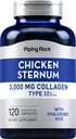 Piping Rock Chicken Sternum Typ II Collagen Supplement | 3000mg | 120 Kapseln | mit Hyaluronsäure | Non-GMO, Glutenfrei