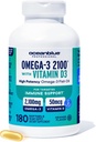 Oceanblue Professional Fischöl mit Vitamin D3 | Dreifache Stärke 2100mg Omega 3 DPA EPA DHA | Wild Caught | Burpless Orange Flavor, 90 Portionen (180 Zähler)