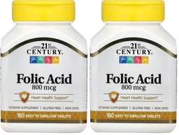 21st Century 800 mcg Folsäure Tabletten, sortiert, 180 Zähler (Pack von 2)