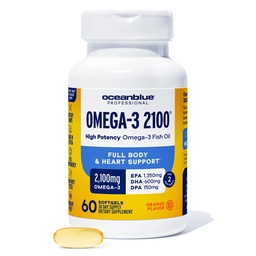 Oceanblue Professional Omega-3 2100mg Fischölergänzung Triple Strength, High Potency EPA, DHA & DPA Burpless, Wild-Caught, Natural Orange Flavor 60 Softgels (Paket von 1)