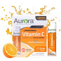 Aurora Nutrascience Liposomal Liquid Vitamin C - Gesunde Immununterstützungsergänzung für Erwachsene, Sugar Free, 3000 mg pro Servierung, Vegan, Glutenfrei, Non-GMO - 32 Single Serve Packets, Orange