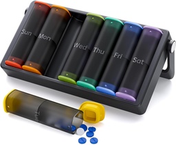 Wöchentliche Pille Organizer 2 Mal am Tag, KOVIU Große Reise Pille Box 7 Tage, Am Pm zweimal täglich Pille Fall mit drehbarem Griff, Pillenhalter Behälter für Vitamin, Medizin, Beilage, Translucent-Black