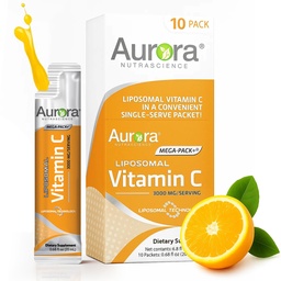 Aurora Nutrascience Mega-Pack Liposomal Vitamin C, Immununterstützung, 3.000 mg pro Servierung, Vegan, Glutenfrei, Non-GMO, 10 Single Serve Packets, Orange