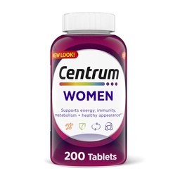 Centrum Multivitamin Tablette für Frauen, Multivitamin / Multimineral Supplement mit Eisen, Vitamin D3, B Vitamine und antioxidative Vitamine C und E, glutenfrei, Nicht-GVO-Zutaten - 200 Count