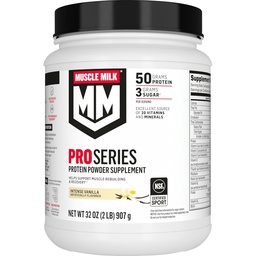 Muscle Milk Pro Series Protein Powder Supplement, Intensiv Vanille, 2 Pfund, 11 Portionen, 50g Protein, 3g Zucker, 20 Vitamine & Minerals, NSF zertifiziert für Sport, Workout Erholung, Verpackung Mai Vary