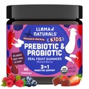 Llama Naturals Kids Probiotic mit Prebiotic Fiber, Vegan, Bio-Präbiotika und Probiotics Gummis für Gut Health Support, Kleinkind Real Fruit Gummy Vitamins, Ohne Zusatz von Zuckerrohr, Mischbeere, 60 Ct