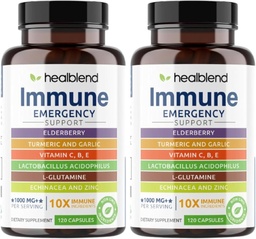 healblend 10 in 1 Immununterstützungsergänzung Booster mit Elderberry, Zink, Echinacea, Turmeric, Lactobacillus Acidophilus, für Erwachsene (2 Pack)