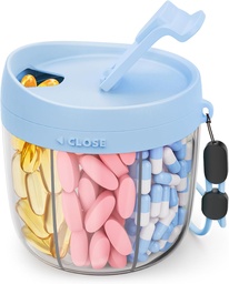 Süße Pillenspender mit 7 großen Komponenten, Tragbare Pillen Flasche Organizer mit weitem Öffnen für einfachen Gebrauch, Anti-Mix Pill Organizer für Reisen, BPA-freie Pille Container, Blau