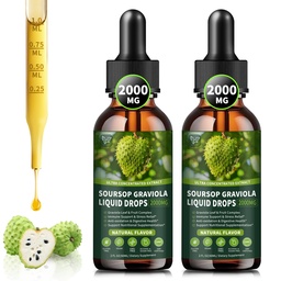 (2 Pack) Soursop Graviola Liquid Drops 2000mg, 98% Absorption für Zellunterstützung & Regeneration, Immune Boost, Leber, pflanzliche Güte, Soursop Bitters Liquid-Sugar/Gluten frei, natürliche Geschmack, 4 Fl Oz