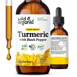 Wild & Organic Turmeric Supplement Liquid - Joint Support - Kurkuma mit schwarzem Pfeffer Extrakt - Curcumin Root Drops - Vegan, Zucker & Alkoholfreie Tinktur - 2 fl oz