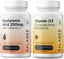 Balancebreens Reine Hyaluronsäure 250mg mit Vitamin C 50mg + Vitamin D3 50.000 IU Supplement Combo