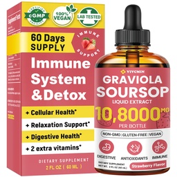 Graviola Soursop Blatt Extrakt Flüssigkeit - Soursop Bitters Flüssigkeit, Unterstützung Immune, Relax, Leber und Schlaf, Zucker & Alkoholfreie, Highly Absorbable Formel, Erdbeeren Geschmack, 2 Fl Oz